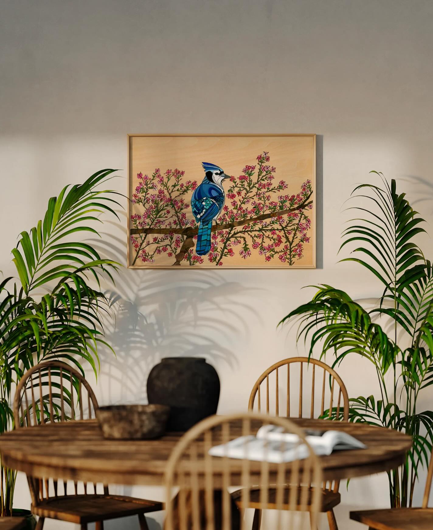 Instagram post with the caption: Currently dreaming of soft light and lush interior spaces wi...
